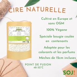 1 kg de cire de soja (+ 15 mèches 100% coton naturel)